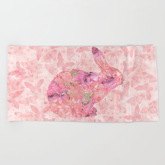 cute floral pattern watercolor Bunny art Beach Towel