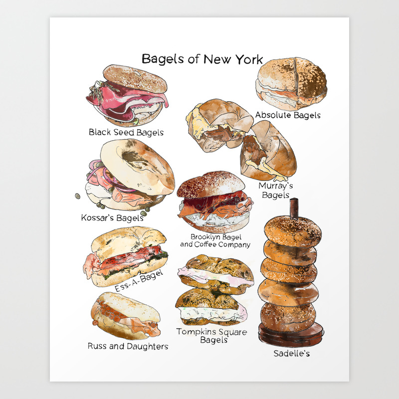 Bagels Of New York City Art Print By Jen Joyce Society6