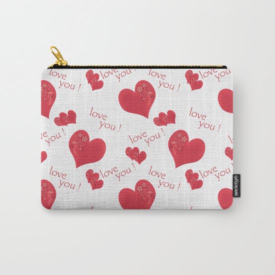 Abstract pattern with red hearts on a white background Carry-All Pouch