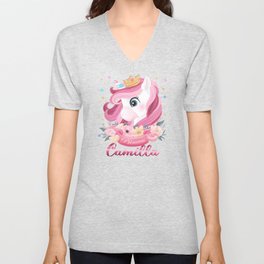 Camilla Name Unicorn, Birthday Gift for Unicorn Princess V Neck T Shirt