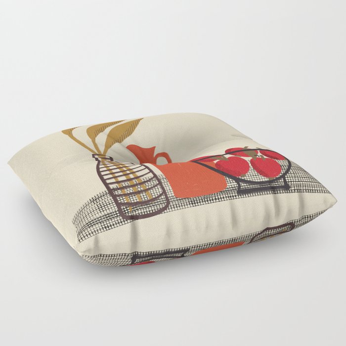 Modern Still Life with Red Apples Floor Pillow
