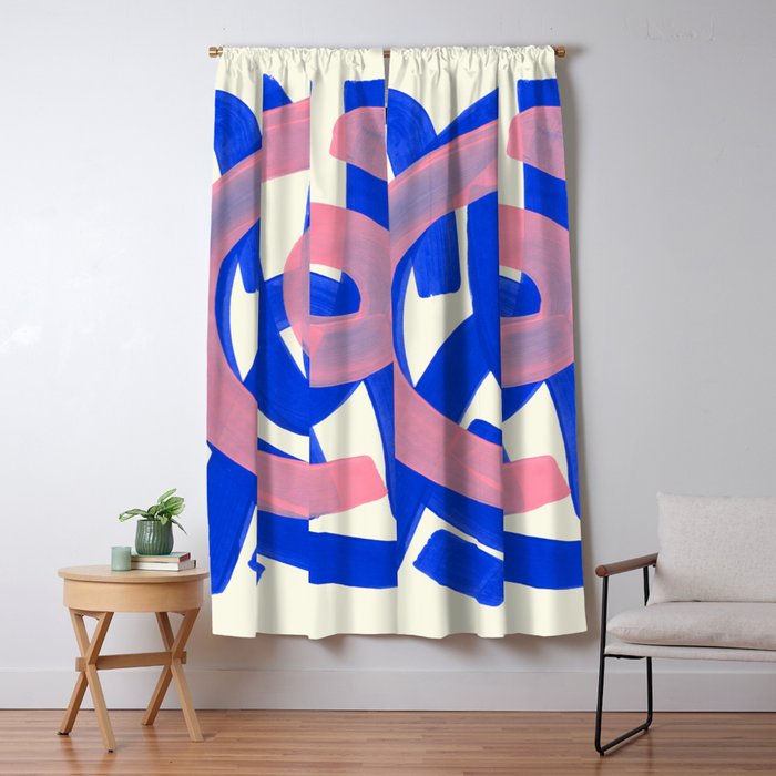 Tribal Pink Blue Fun Colorful Mid Century Modern Abstract Painting