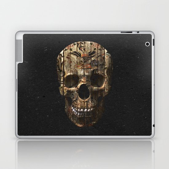 Vintage American Tattoo Skull Wood Stripes Texture Laptop & iPad Skin