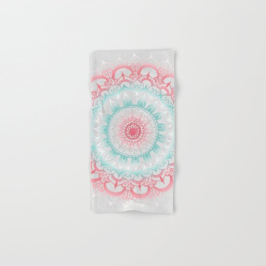 Teal & Coral Glow Medallion Hand & Bath Towel