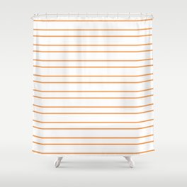 [ Thumbnail: White & Brown Colored Lines/Stripes Pattern Shower Curtain ]