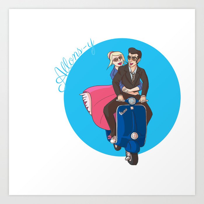 Rose and The Doctor Riding on a Vespa Art Print