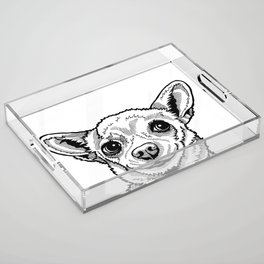 Sassy Chihuahua Pop Art Drawing, Black and White Line Drawing of a Chihuahua Acrylic Tray