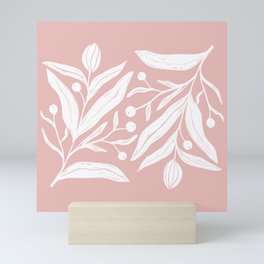 Blush pink and white modern floral art  Mini Art Print