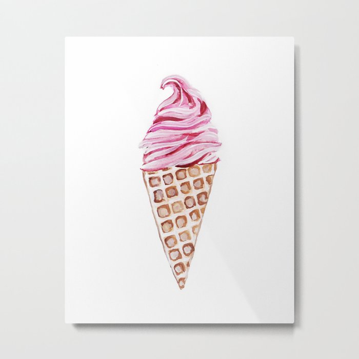 Pink Ice Cream Watercolor Metal Print