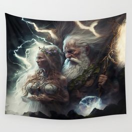 Mother Nature and Father Time Wall Tapestry