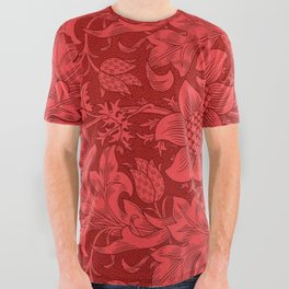 William Morris Red Tuscan Sunflower Textile Floral Pattern All Over Graphic Tee