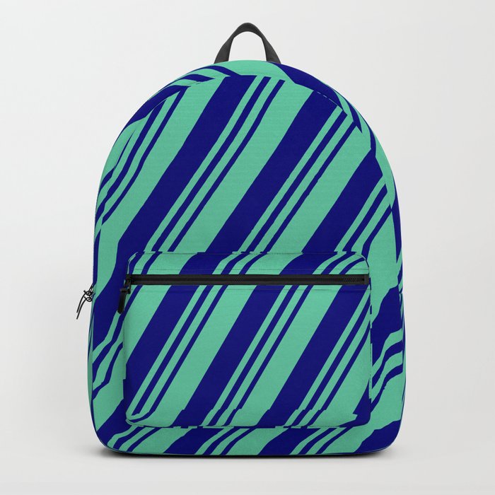 Aquamarine and Blue Colored Lined Pattern Backpack