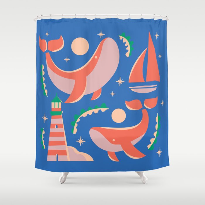 Moonlight Whales Shower Curtain