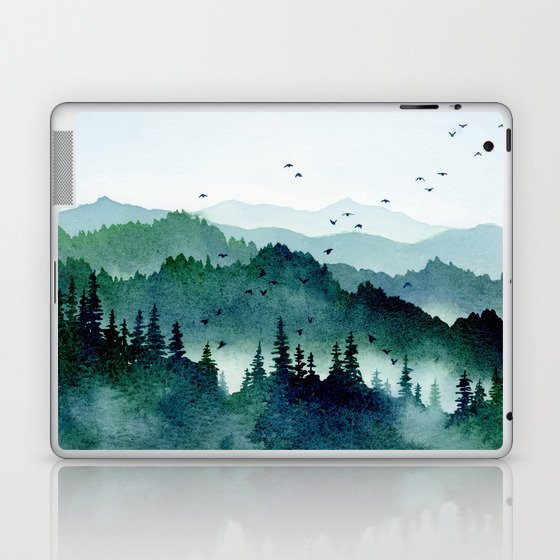 Watercolor Mountains - Handpainted Landscape Art Pine Trees Forest Wanderlust Laptop & iPad Skin