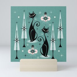 Mid Century Meow Atomic Kitty Christmas ©studioxtine Mini Art Print
