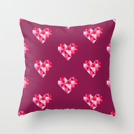 Retro disco hearts pink burgundy Valentine Throw Pillow