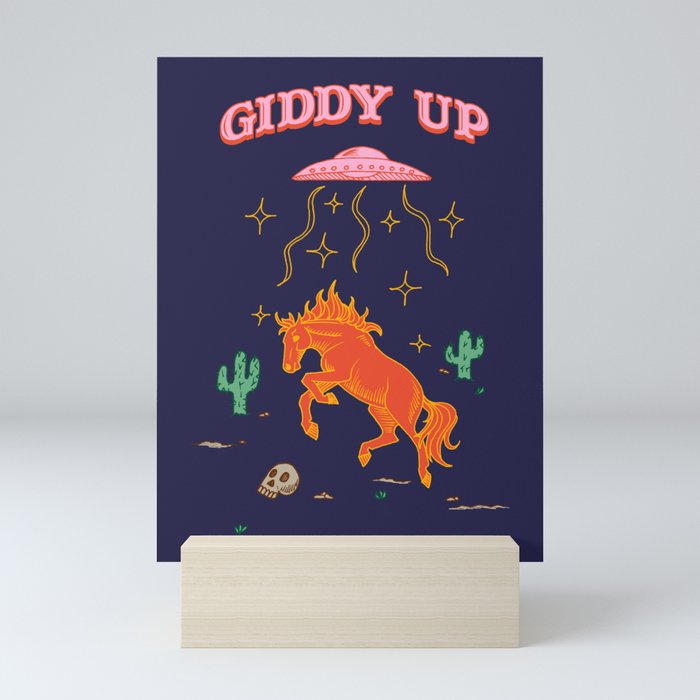 Giddy Up - Punny Desert Horse UFO Alien Abduction Mini Art Print