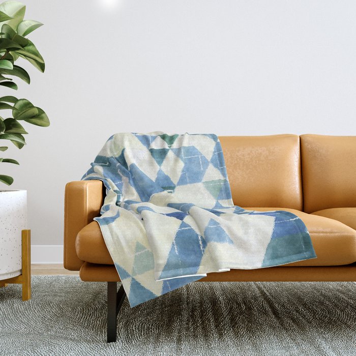 Abstract Blue Triangles, Watercolor Pattern Throw Blanket