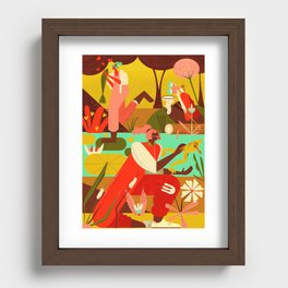 Girls kissing frogs Recessed Framed Print