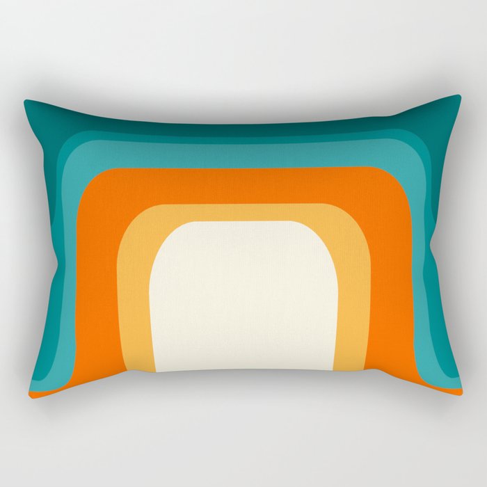 Mid-Century Modern Rainbow Teal Yellow Orange Rectangular Pillow