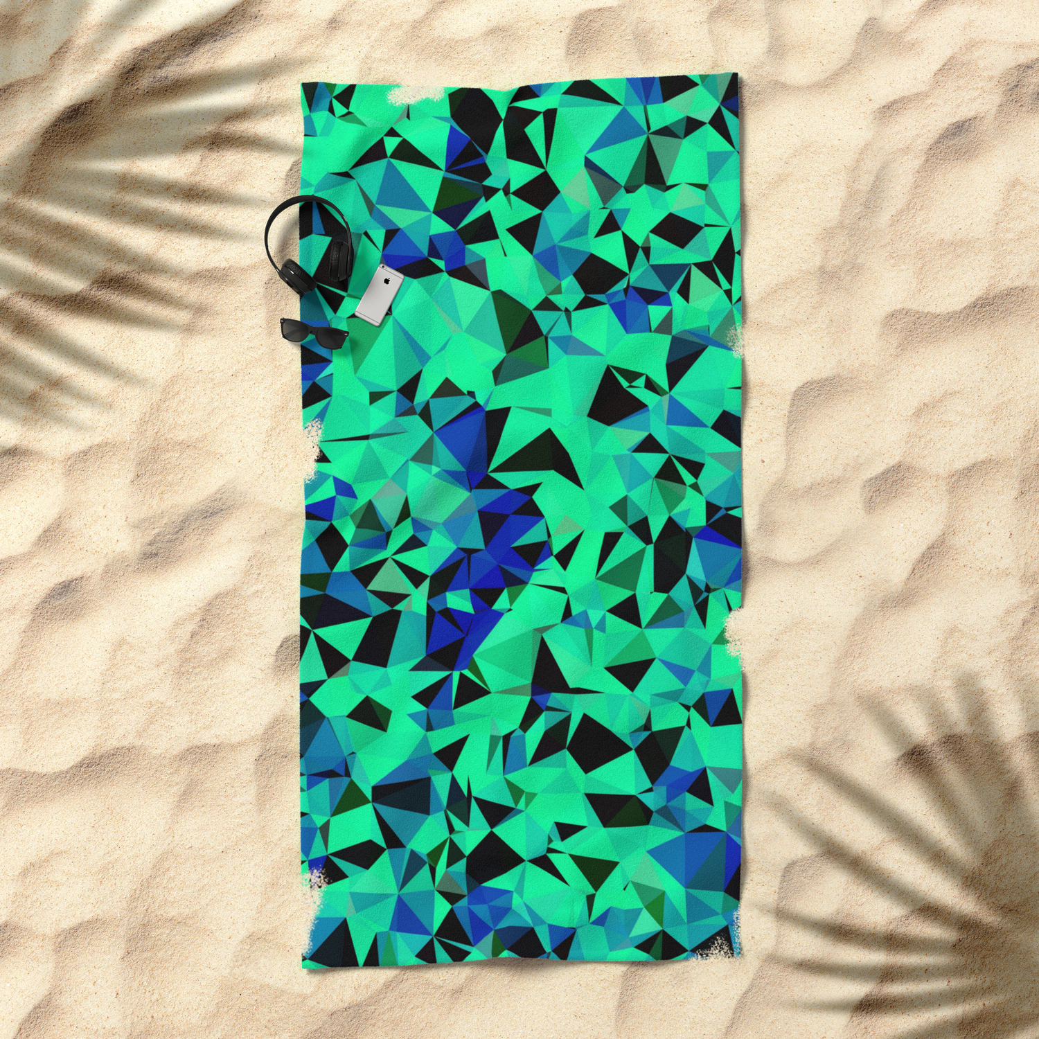 Geometric Triangle Pattern Abstract In Green Blue Black Beach