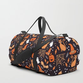 Halloween party illustrations orange, black Duffle Bag