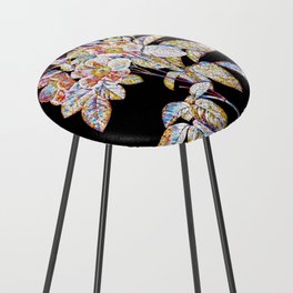 Floral Pasture Rose Mosaic on Black Counter Stool