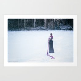 Winter woman | Fairytale Photography art with mysterious woman in a white snow covered landscape. Art Print