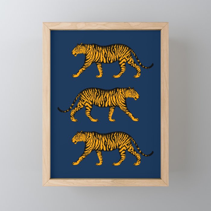 Tigers (Navy Blue and Marigold) Framed Mini Art Print