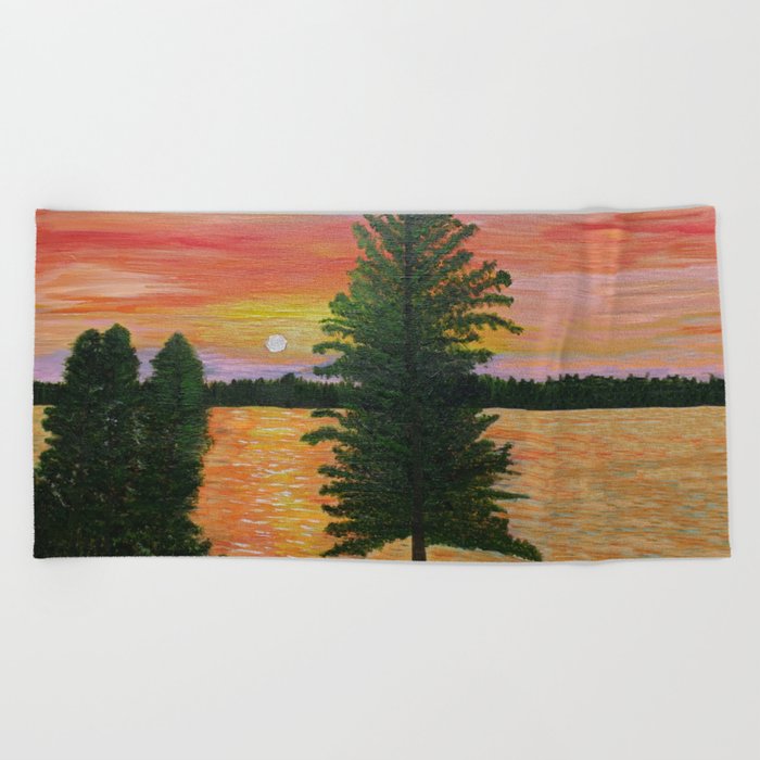 Acrylic Sunset Tree Beach Towel