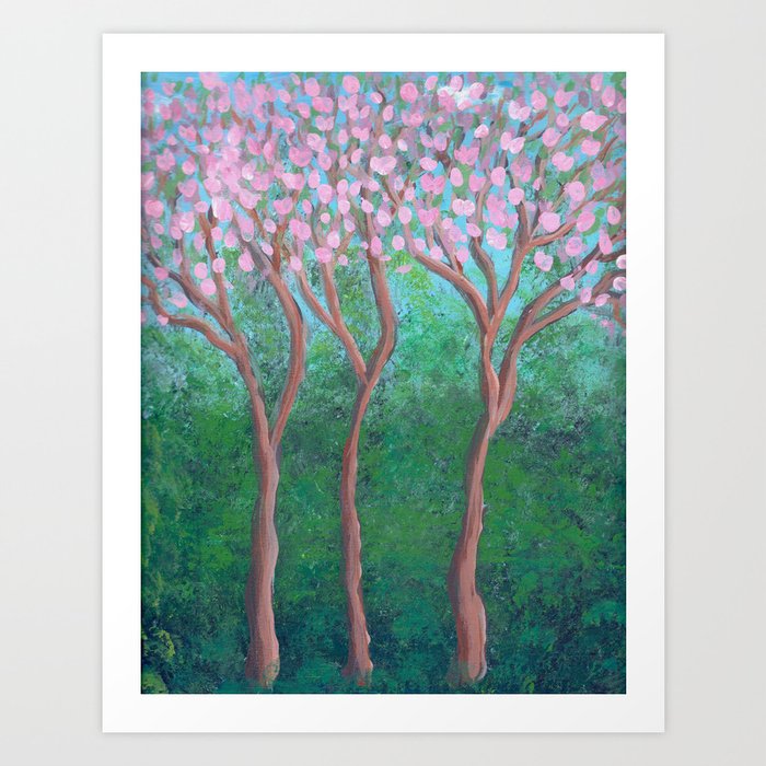 Three Pink Flowering Trees Art Print