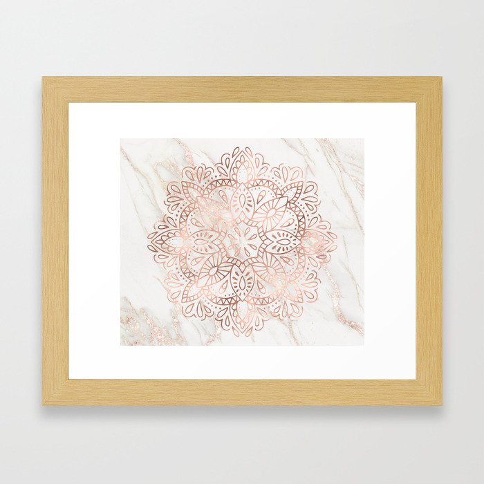 Rose Gold Mandala Marble Framed Art Print
