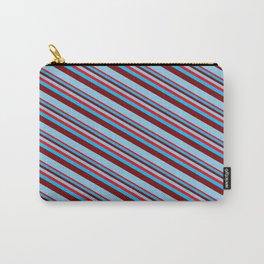 [ Thumbnail: Red, Deep Sky Blue, Maroon & Sky Blue Colored Lined/Striped Pattern Carry-All Pouch ]