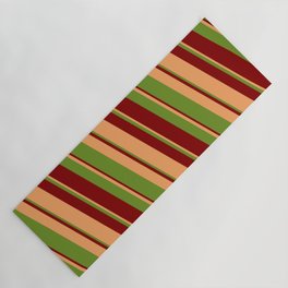 [ Thumbnail: Brown, Green & Maroon Colored Striped/Lined Pattern Yoga Mat ]