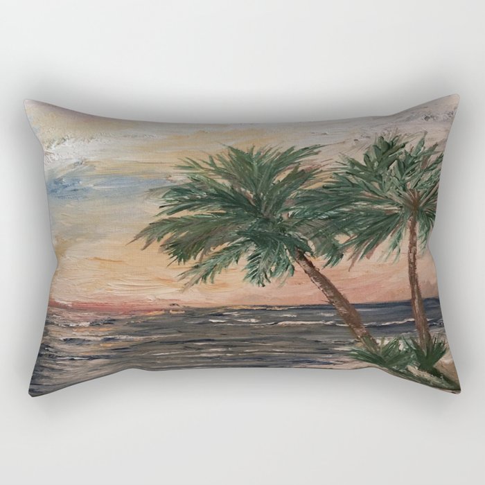 Beach Side  Oil on Canvas Rectangular Pillow