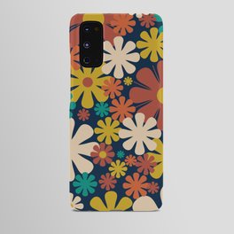 Retro Flowers 60s 70s Aesthetic Floral Pattern in Midcentury Orange Blue Mustard Teal Beige Android Case