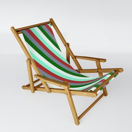 [ Thumbnail: Mint Cream, Aquamarine, Red, Light Slate Gray, and Dark Green Colored Striped/Lined Pattern Sling Chair ]