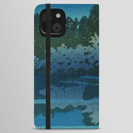 Spring Night at Inokashira blue nature Japanese landscape painting with cherry blossoms by Hasui Kawase iPhone Wallet Case