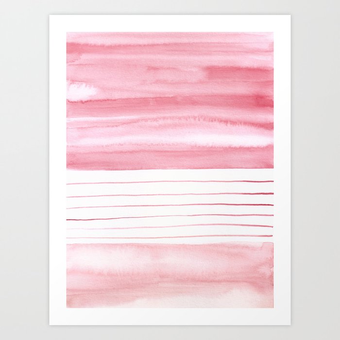 Abstract Pink Watercolor Stripes Art Print