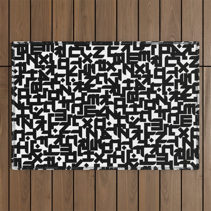 typography pattern, black and white letter design Outdoor Rug