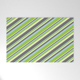 [ Thumbnail: Light Yellow, Dim Gray, Light Blue & Green Colored Lines/Stripes Pattern Welcome Mat ]