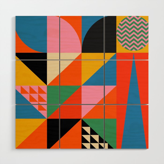 Geometric abstraction in colorful shapes   Wood Wall Art