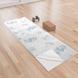 Pale Blue Silhouettes Of Vintage Nautical Pattern Yoga Towel