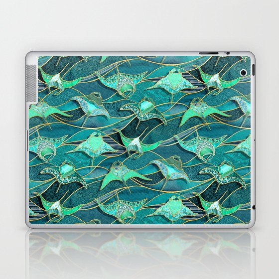 Patchwork Manta Rays in Jade and Emerald Green Laptop & iPad Skin