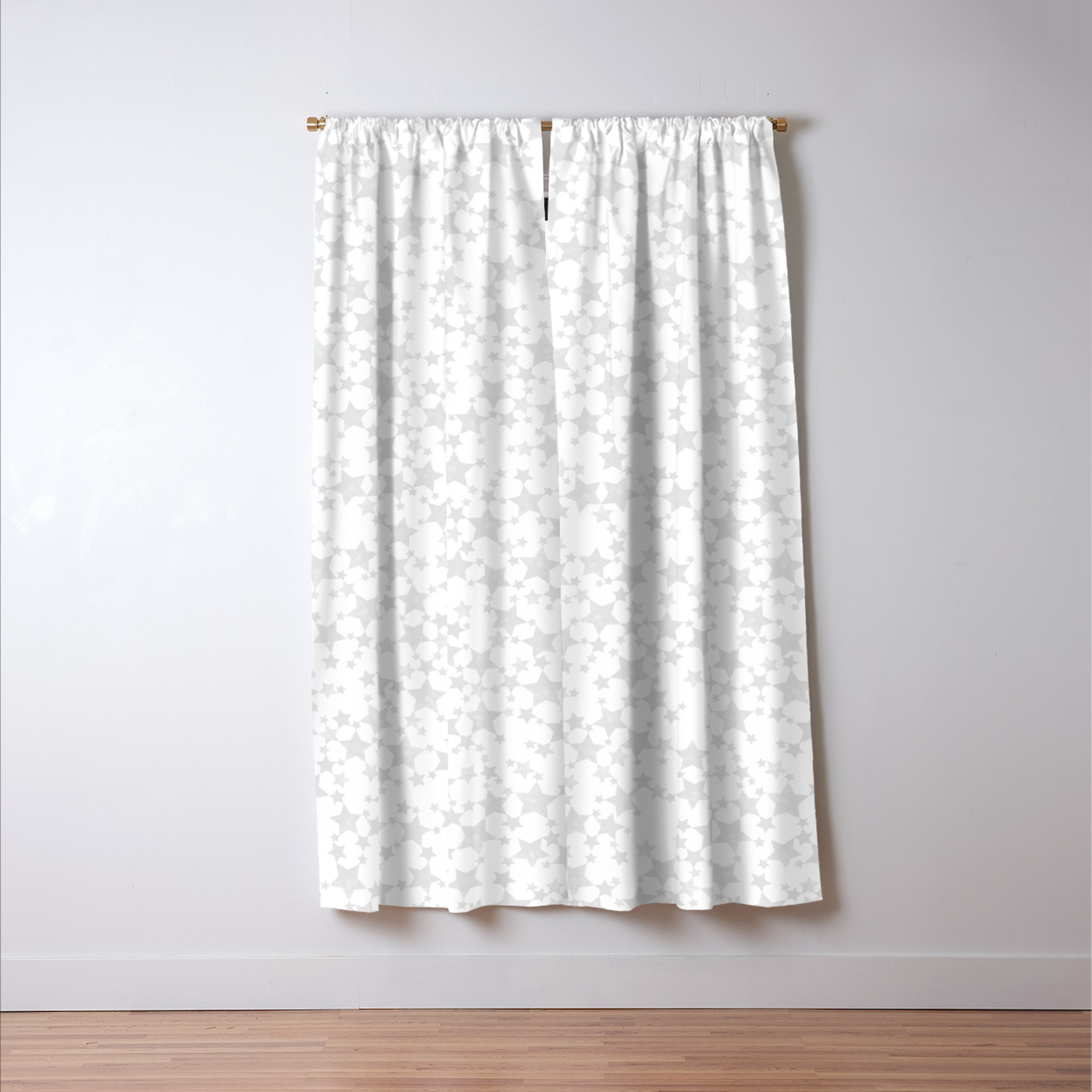 Block Print Silver Gray And White Stars Pattern Blackout Curtain