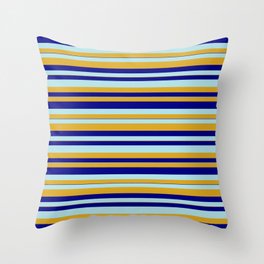 [ Thumbnail: Powder Blue, Goldenrod, and Blue Colored Striped Pattern Throw Pillow ]
