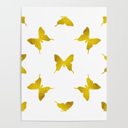 Awesome Gold Butterfly Seamless Pattern Poster