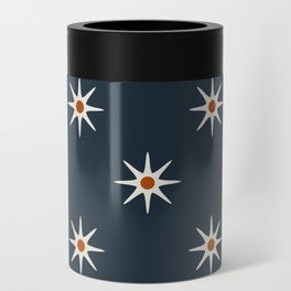 Atomic mid century retro star flower pattern in navy background Can Cooler