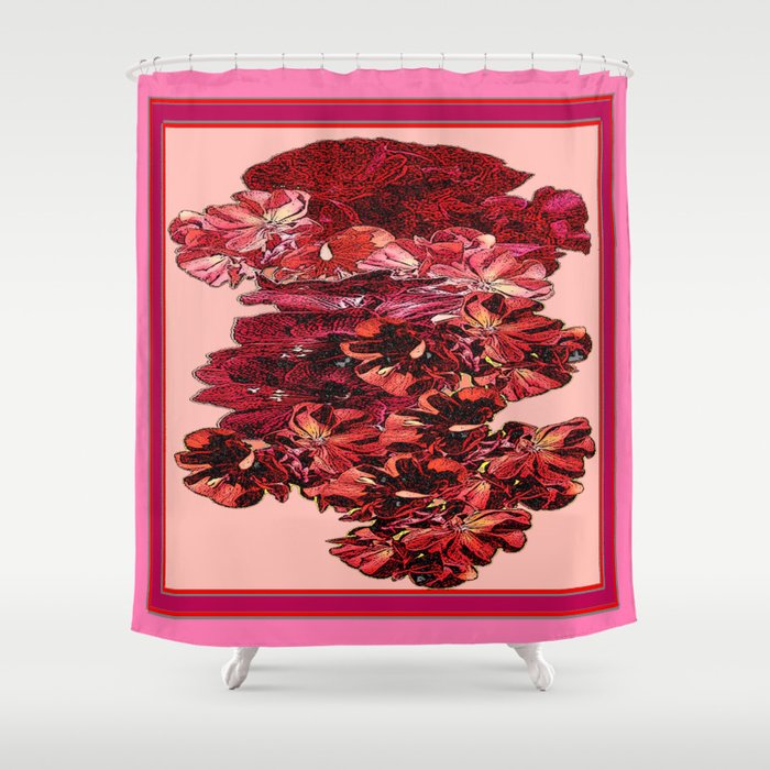 Cranberry Pink Color Floral Brown Pattern Shower Curtain By