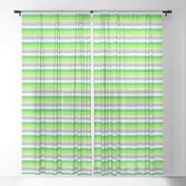 [ Thumbnail: Colorful Dark Grey, Light Cyan, Lime Green, Chartreuse & Light Gray Colored Striped Pattern Sheer Curtain ]